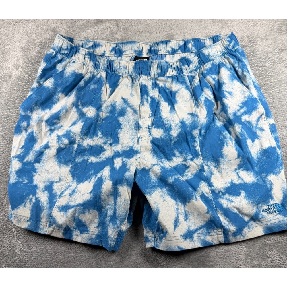 The North Face Class V Pull-On Shorts Mens XXL Blue White Tie Dye 7" Swim Hiking